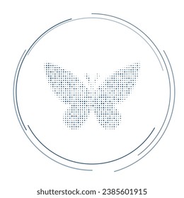 The butterfly symbol filled with dark blue dots. Pointillism style. Vector illustration on white background