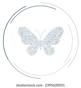 The butterfly symbol filled with dark blue dots. Pointillism style. Vector illustration on white background