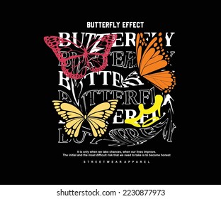 Diseño de camisetas de mariposa, gráfico vectorial, para afiches tipográficos o camisetas de calle y estilo urbano