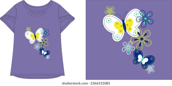 Butterfly t shirt graphic design vector illustration \