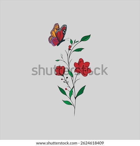 A butterfly taking off from a blooming tree with buds and leaves 
