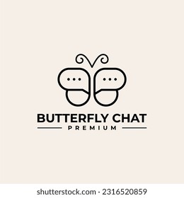 BUTTERFLY TALK CHAT BUBBLE LOGO LINE ART MONOLINE OUTLINE VECTOR ICON ILLUSTRATION
