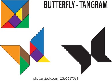 Butterfly Tangram Puzzle. Education and Creativity.