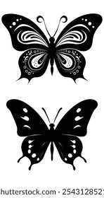 Butterfly Tattoo Art Stickers - Black Sketches, Hand-Drawn Vector