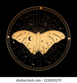 Butterfly tattoo in double exposure style. Boho illustration.