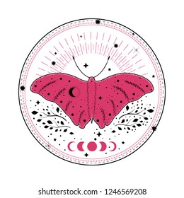 Butterfly tattoo in double exposure style. Boho illustration.