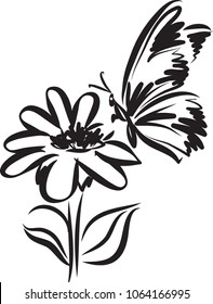 butterfly tattoo with flower vector illustration