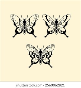 butterfly tattoo vector design set