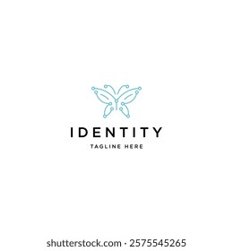 Butterfly tech with line art style logo design template flat vector