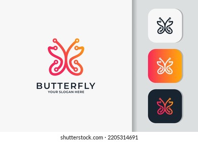 butterfly tech logo design with line circuit concept