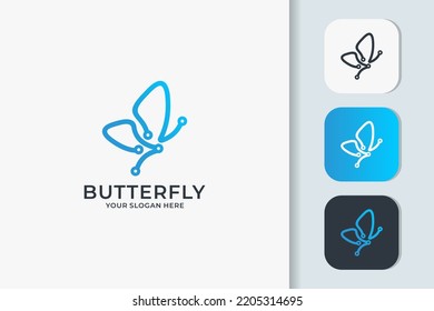 Schmetterlingstechnik-Logo-Design mit Leitungsschaltkreis-Konzept