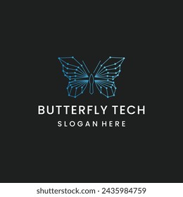 butterfly tech logo design with line circuit concept, Abstract butterfly