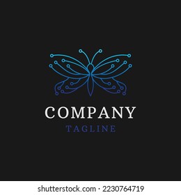 Modelo de diseño de logotipo de línea de tecnología de mariposa vector plano