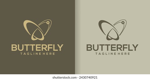 butterfly technology logo design with linear line concept