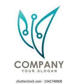 butterfly technology logo with line style, tech logo
