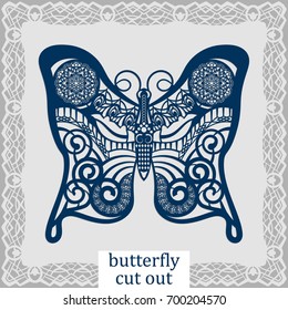 Butterfly - a template for laser cutting. Design element for a wedding, romantic meeting or greeting card.  Can be used as a decorative element in the construction, in the windows. Vector.