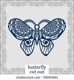 Butterfly - a template for laser cutting. Design element for a wedding, romantic meeting or greeting card.  Can be used as a decorative element in the construction, in the windows. Vector.