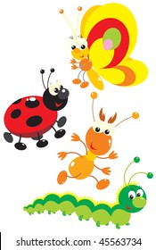 Butterfly, termite, ladybug and caterpillar