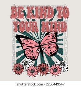 butterfly text flower retro vector