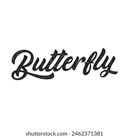 butterfly text on white background.