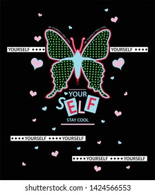 Butterfly and text tshirt design vector art