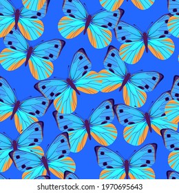 Butterfly texture. Bright butterfly seamless vector pattern. For printing on textiles, paper, fabric, wallpaper. Stylish butterfly illustration