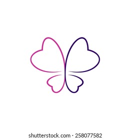 Butterfly thin outlines logo. Elegant contour style in a purple and violet colors.