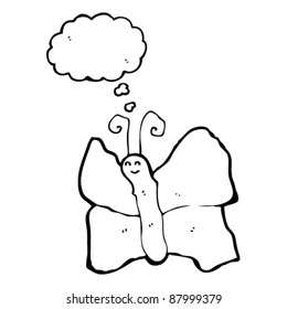 caricatura de mariposa con burbuja de pensamiento