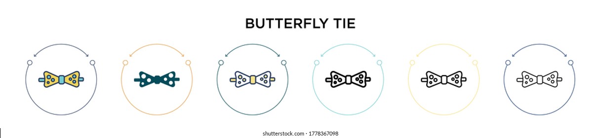 Butterfly tie icon in filled, thin line, outline and stroke style. Vector illustration of two colored and black butterfly tie vector icons designs can be used for mobile, ui, web