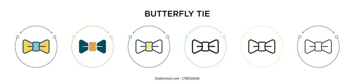 Butterfly tie icon in filled, thin line, outline and stroke style. Vector illustration of two colored and black butterfly tie vector icons designs can be used for mobile, ui, web