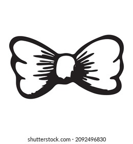 Schmetterling-Krawatte-Symbol. Einziger Skizze elegantes Kleidungszubehör für Anzug. Schwarz-Weiß-Element. Schleifenbogen. Geschenkbogen. Bow-Krawatte. Handgezeichnete Linie, Vektorgrafik.