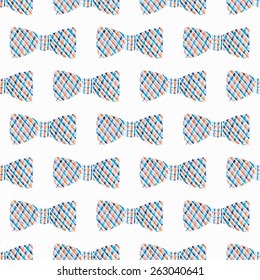 Butterfly tie. Watercolor seamless pattern with knot tie on the white background, aquarelle. Hipster fashion. Vector illustration. Hand-drawn stylish original background. Real watercolor painting.