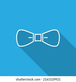 Butterfly tie in a white stroke with shadow. Icon on a blue background.