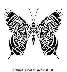 Butterfly with tiger print and tiger eyes.