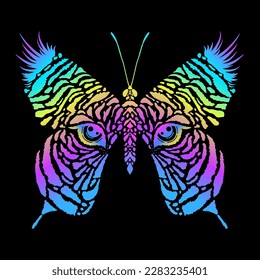 Butterfly with tiger print and tiger eyes.
