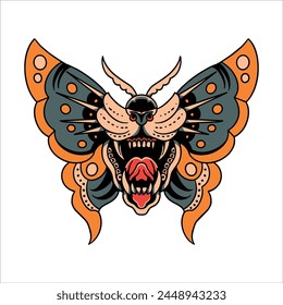 diseño del Vector del tatuaje del tigre de mariposa