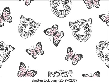 butterfly and tiger vector design hand drawn