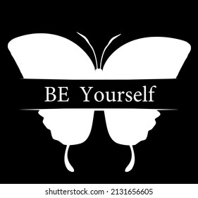 Butterfly with title "be yourself", isolated on white. Vector