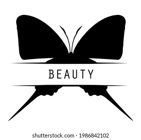 Butterfly with title "beauty", isolated on white. Vector