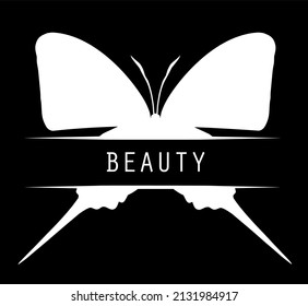 Butterfly with title "beauty", isolated on white. Vector