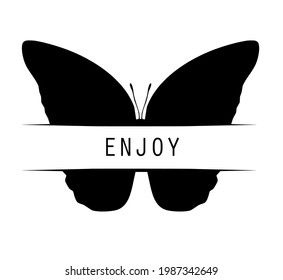 Butterfly with title "enjoy", isolated on white