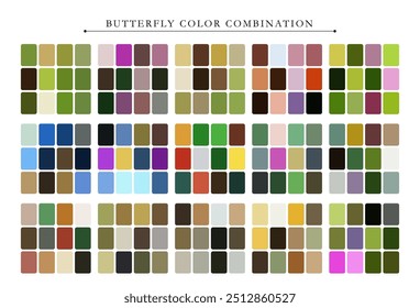 Butterfly tone color palette. Trend color palette guide template. Fit for fashion designers, business, and paints colors company. Match combinations. Vector graphics. Eps 10.