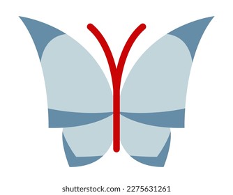 Butterfly top view. Beautiful insect in flat style.