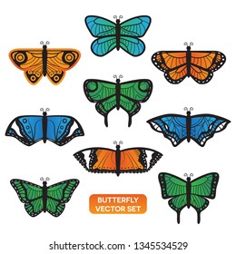 Butterfly top view vector set