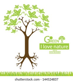 Butterfly. Tree design. Go green. Save world. vector illustration.