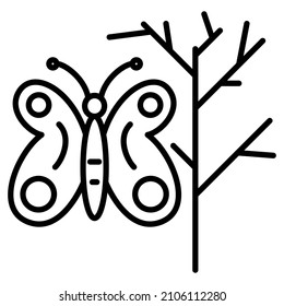 A butterfly and a tree without leaves. Garden pest. Fight against harmful insects. Gardening, agronomy. Vector icon, outline, isolated. Editable stroke