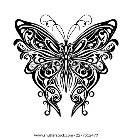 butterfly tribal tatto line art hand drawn illustration