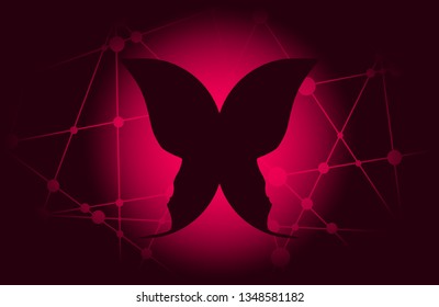 A butterfly or two face profile view. Optical illusion. Human head make silhouette of insect