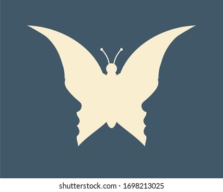 A butterfly or two face profile view. Optical illusion. Human head make silhouette of insect