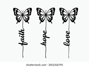 butterfly typography vector art design hand drawn